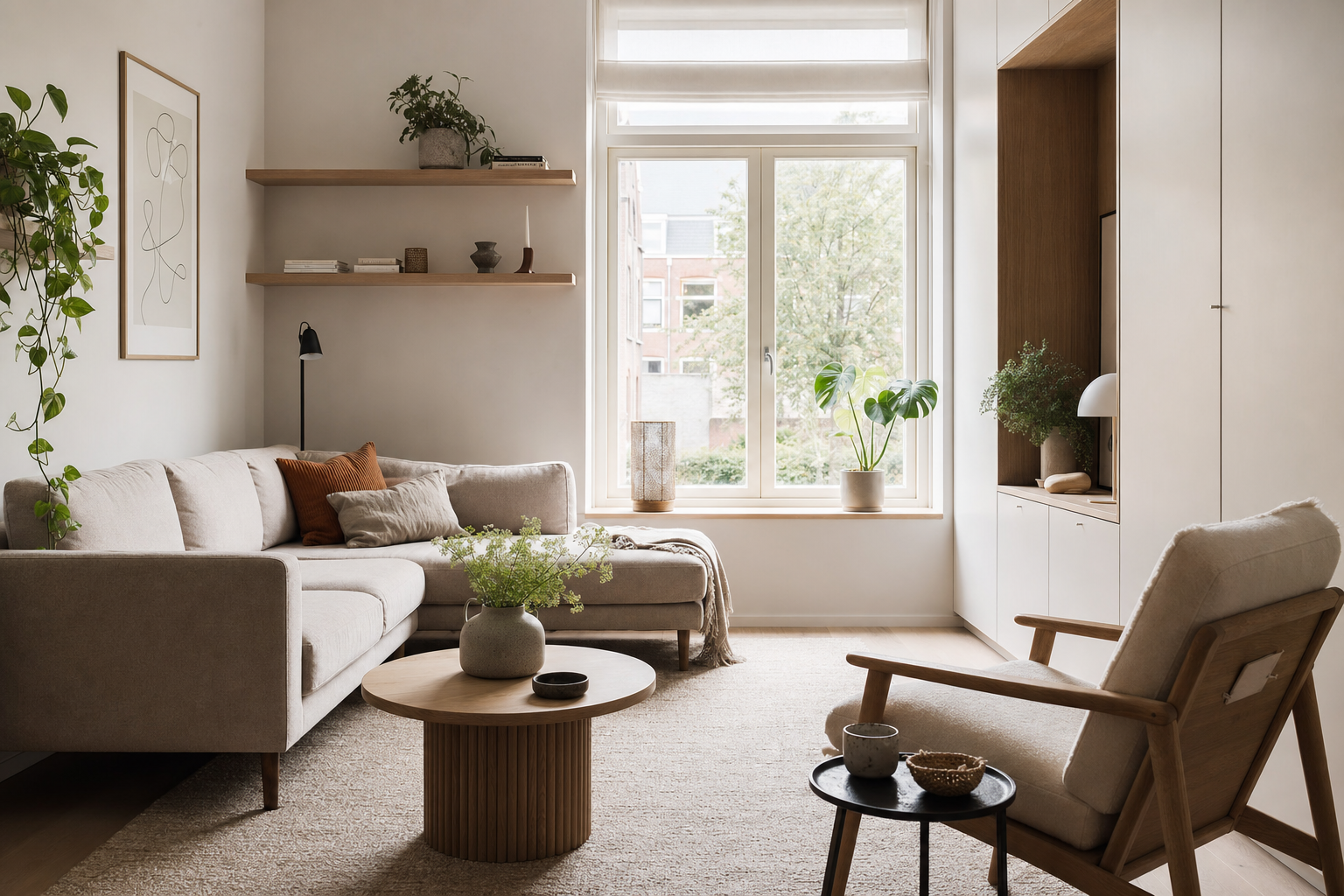 Kleine woonkamer met slimme zithoek indeling