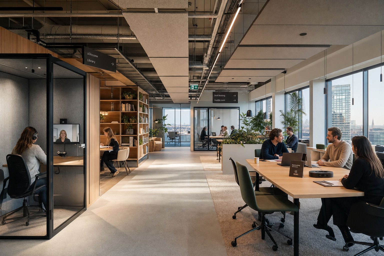Modern kantoor met hybride werkplekken